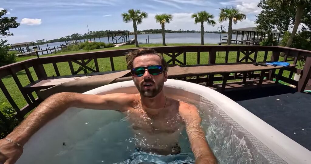 man in portable ice bath