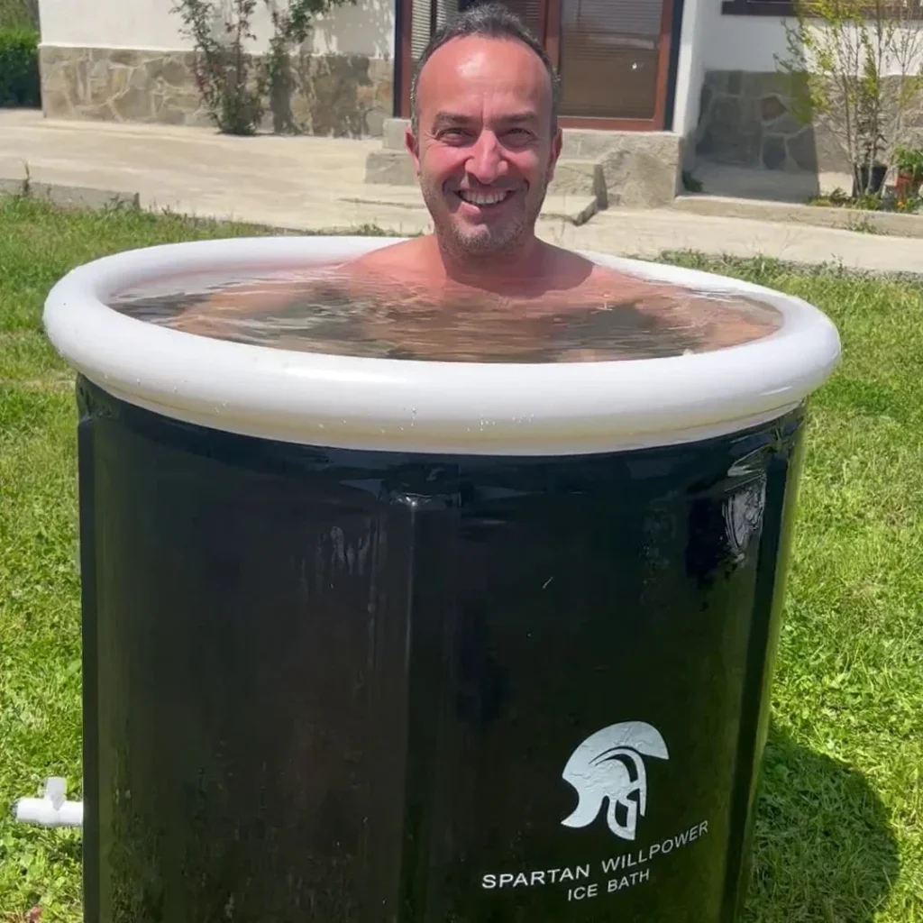 man in spartan willpower ice bath